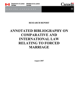 Annotated Bibliography on Comparative and International Law Relating to Forced Marriage