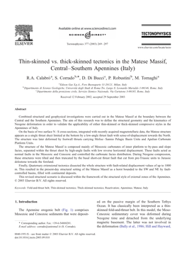 Thin-Skinned Vs. Thick-Skinned Tectonics in the Matese Massif, Central–Southern Apennines (Italy)