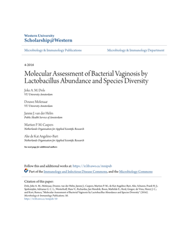 Molecular Assessment of Bacterial Vaginosis by Lactobacillus Abundance and Species Diversity Joke A