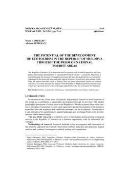 The Potential of the Development of Ecotourism in the Republic of Moldova Through the Prism of National Tourist Areas