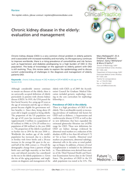 Chronic Kidney Disease in the Elderly: Evaluation and Management