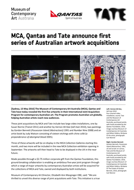 MCA, Qantas and Tate Announce First Series of Australian Artwork Acquisitions