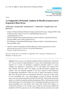 A Comparative Proteomic Analysis of Pinellia Ternata Leaves Exposed to Heat Stress