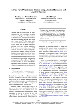 Satirical News Detection and Analysis Using Attention Mechanism and Linguistic Features