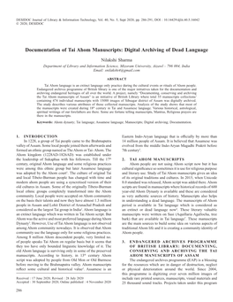 Documentation of Tai Ahom Manuscripts: Digital Archiving of Dead Language