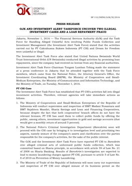 Press Release Ojk and Investment Alert Taskforce Uncover Two Illegal