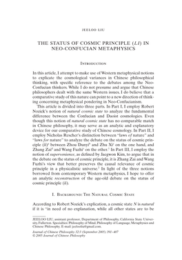 The Status of Cosmic Principle (Li) in Neo-Confucian Metaphysics