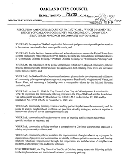 OAKLAND CITY COUNCIL RESOLUTION No. 79235 C. M