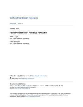 Food Preference of Penaeus Vannamei