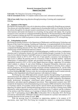 The Education University of Hong Kong Unit of Assessment (Uoa): 13 Computer Studies/Science (Incl