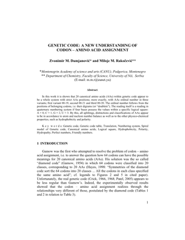 Genetic Code: a New Understanding of Codon – Amino Acid Assignment