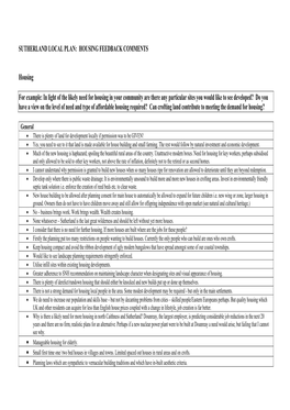 Sutherland Local Plan: Housing Feedback Comments