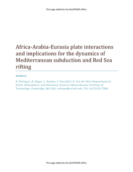 Africa-Arabia-Eurasia Plate Interactions and Implications for the Dynamics of Mediterranean Subduction and Red Sea Rifting