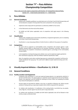 Section “F” – Para Athletes Championship Competition