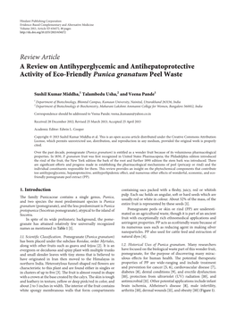 A Review on Antihyperglycemic and Antihepatoprotective Activity of Eco-Friendly Punica Granatum Peel Waste