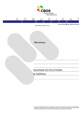 Komunikat CBOS „Zmiany W Rankingu Zaufania Do Polityków”, Marzec 2010 (Oprac