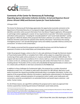 Comments of the Center for Democracy & Technology