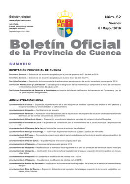 Boletín Oficial De La Provincia De Cuenca Sumario Diputación Provincial De Cuenca