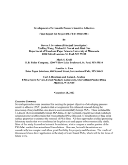 ITP Forest Products: Development of Screenable Pressure Sensitive Adhesives