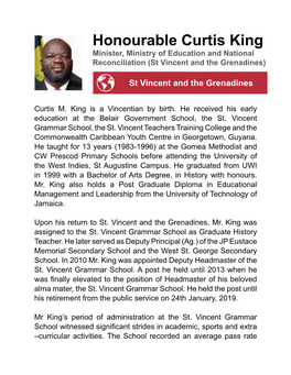 Honourable Curtis King Minister, Ministry of Education and National Reconciliation (St Vincent and the Grenadines)