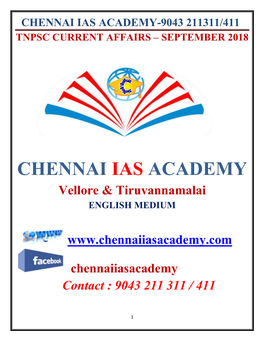Chennai Ias Academy-9043 211311/411 Tnpsc Current Affairs – September 2018