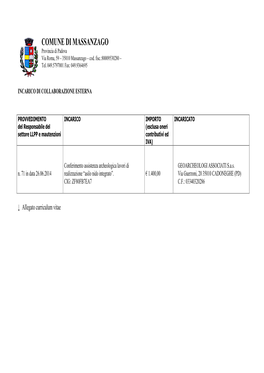 COMUNE DI MASSANZAGO Provincia Di Padova Via Roma, 59 – 35010 Massanzago – Cod