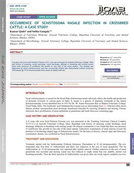 Occurrence of Schistosoma Nasale Infection in Crossbred Cattle: a Case Study 1 2