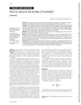 How to Measure the Burden of Mortality? L Bonneux