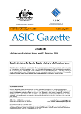 ASIC 23A/04, Thursday, 10 June 2004 Published by ASIC