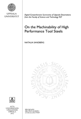 On the Machinability of High Performance Tool Steels