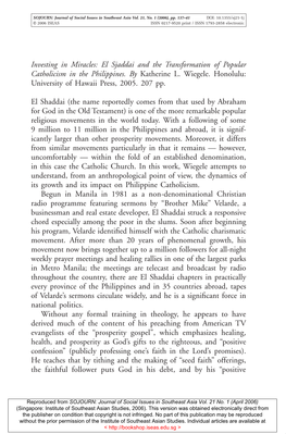 Investing in Miracles: El Sjaddai and the Transformation of Popular Catholicism in the Philippines