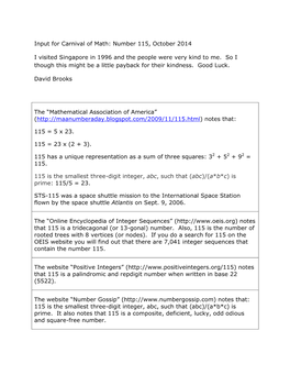 Input for Carnival of Math: Number 115, October 2014