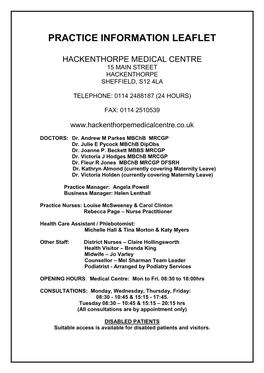 Practice Information Leaflet