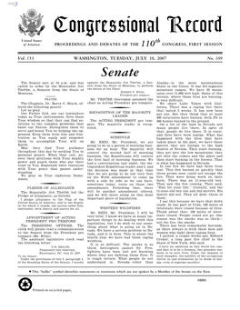 Congressional Record United States Th of America PROCEEDINGS and DEBATES of the 110 CONGRESS, FIRST SESSION