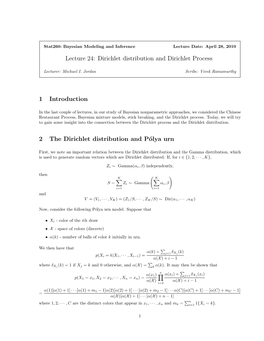 Lecture 24: Dirichlet Distribution and Dirichlet Process