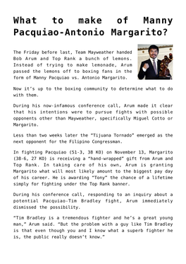 What to Make of Manny Pacquiao-Antonio Margarito?