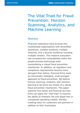 The Vital Triad for Fraud Prevention: Horizon Scanning, Analytics, and Machine Learning
