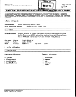 National Register of Histor Ration Form