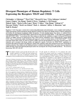 CD226 T Cells Expressing the Receptors TIGIT and Divergent Phenotypes of Human Regulatory