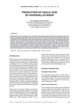 Production of Oxalic Acid by Aspergillus Niger