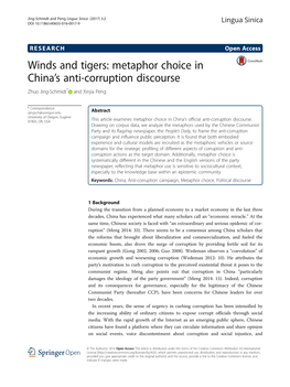 Winds and Tigers: Metaphor Choice in China's Anti-Corruption Discourse