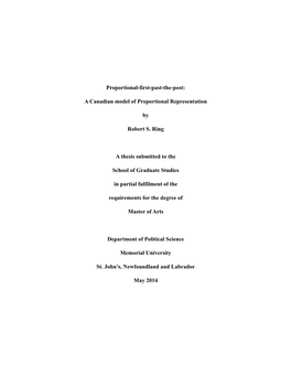 A Canadian Model of Proportional Representation by Robert S. Ring A