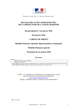 Recueil Spécial N° 2 De Janvier 2010 Du 8 Janvier 2010