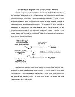 Text Related to Segment 5.02 ©2002 Claude E. Wintner from the Previous Segment We Have the Value of the Heat of Combustion Of