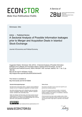 A Sectorial Analysis of Possible Information Leakages Prior to Merger and Acquisition Deals in Istanbul Stock Exchange