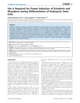 Utx Is Required for Proper Induction of Ectoderm and Mesoderm During Differentiation of Embryonic Stem Cells