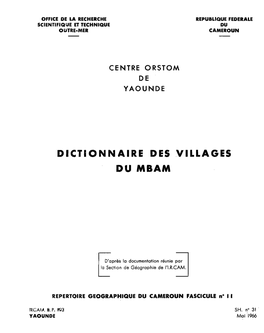 Dictionnaire Des Villages Du Mbam P