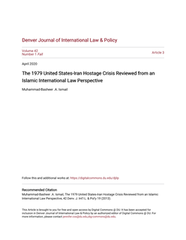 The 1979 United States-Iran Hostage Crisis Reviewed from an Islamic International Law Perspective