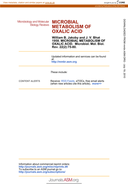 Oxalic Acid Metabolism of Microbial