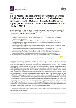 Blood Metabolite Signature of Metabolic Syndrome Implicates